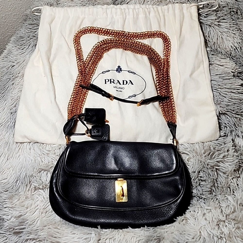 PRADA *SET* copper chainmail pebble leather handbag and belt set